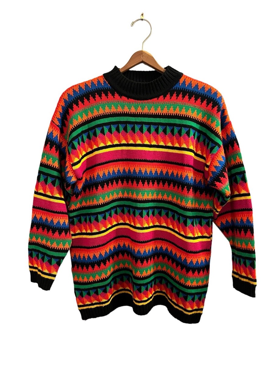 Vintage 90's Color Block All Over Print Sweater Size M | eBay