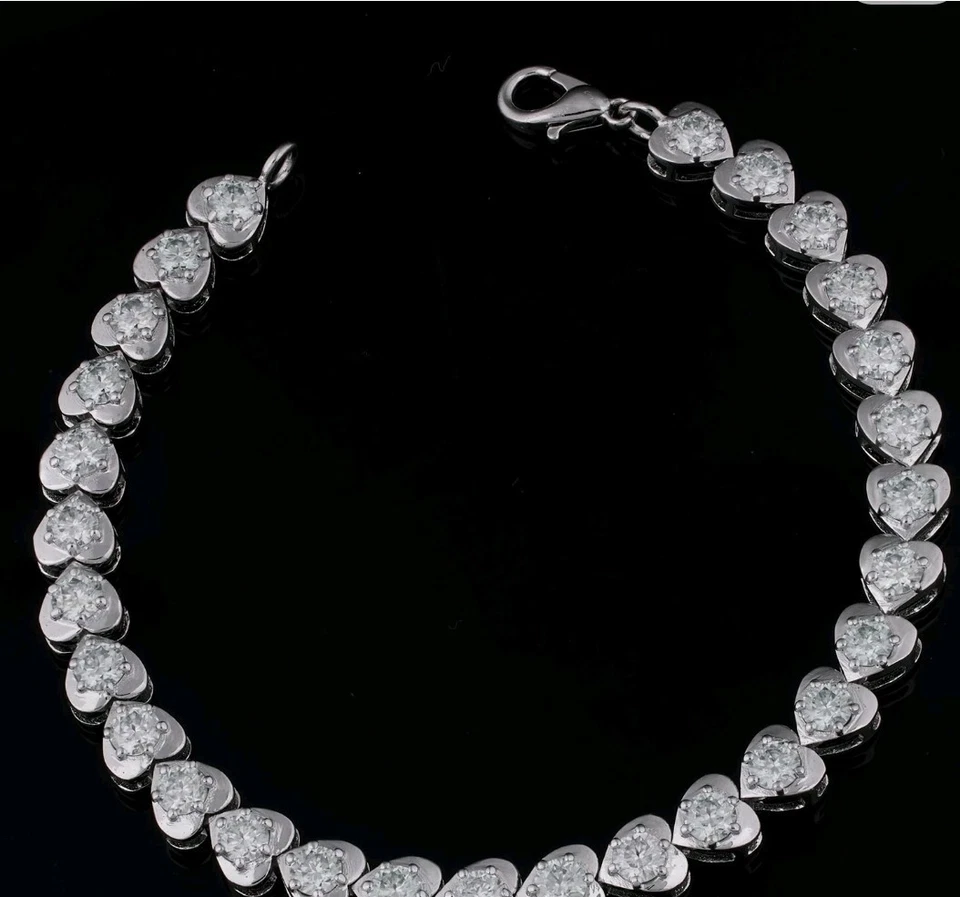 10 克拉 VVS1 4 毫米冰白色莫桑石钻石心形网球手链银色 8 英寸 — 第 3/4 张图片