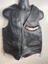 Vintage 90s Wilsons Open Road XL Black Leather Biker Vest Embossed Eagle