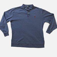 Vintage 90s Polo Ralph Lauren Long Sleeve Blue Knit Polo Shirt Red Pony Men  s L