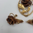 1/20 12K Gold Filled Carved Rose Flower Brooch & Screw Back Earrings Set Vintage — photo 3