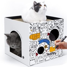 Cardboard Cat House with 2 Story Scratch Pads - Cat Play House for Indoor Cat...