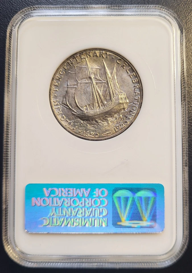 1920 U.S. Pilgrim Tercentenary Celebration Silver 50c Comm Half Dollar NGC MS 64 - Image 2 of 2