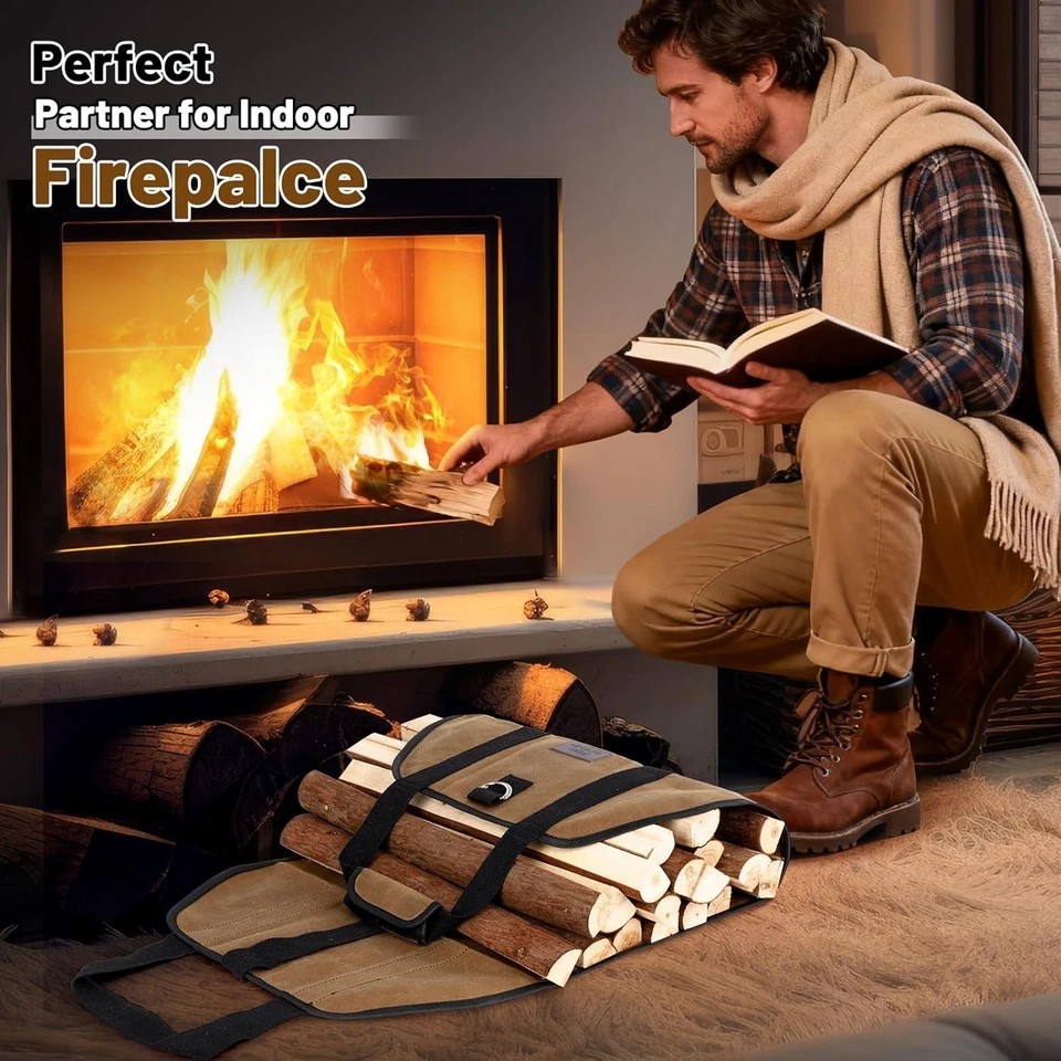 Bolso de Mano de Lona para Leña Leña Lona Encerada Leña para Fuego Transportar Óxido Foto 3 de 4