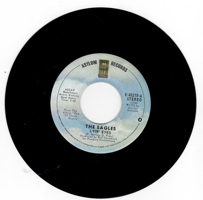 45RPM,  THE EAGLES ' LYIN EYES ' VG+ ' ROCK ' 1973