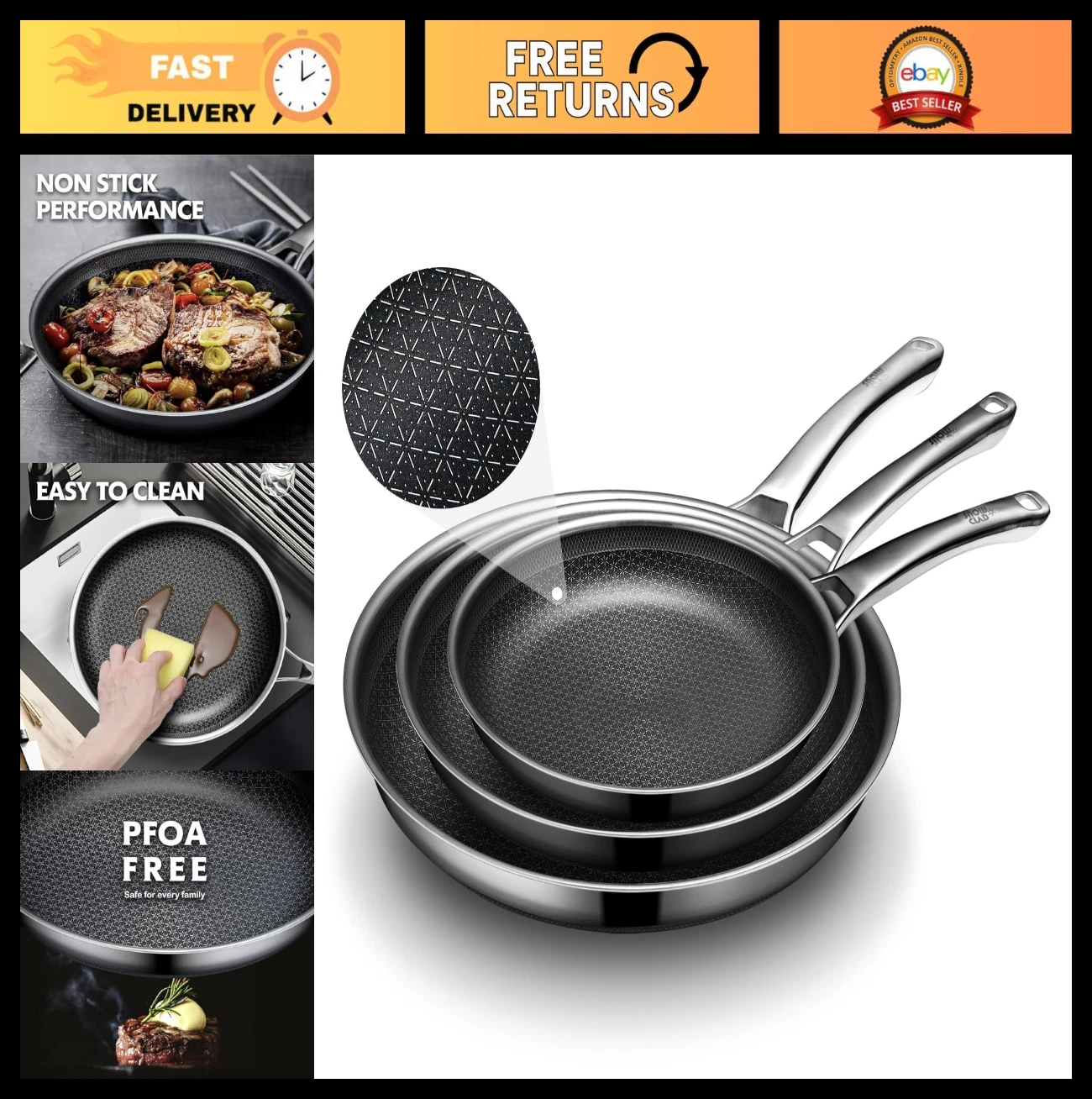 Non-Stick Frying Pan Set 8" 10" 12" - PFOA Free Induction Cookware, Oven Safe Sk
Opens in a new wind