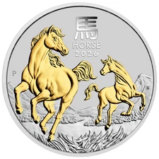 2026 Australia Lunar Year of the Horse GILDED 1oz Silver $1 Coin w/OGP/BOX Gilt