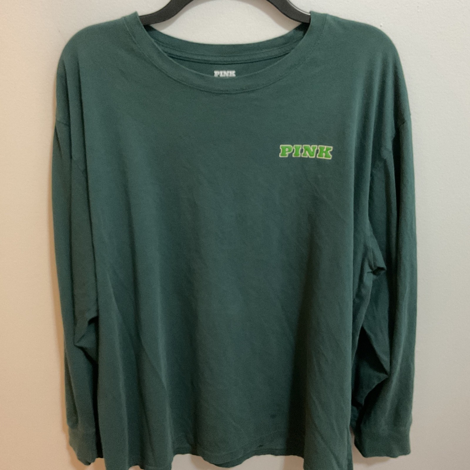 Victoria’s Secret PINK Campus Cotton Dark Green Longsleeve Tshirt, XL,