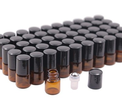 50 Pack 1ml Amber Glass Vials Roll On Bottle,Glass Roller Bottle With Stainle...