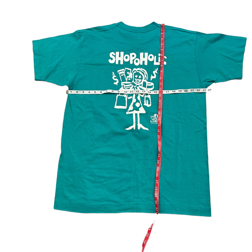 Vintage Stickworld Shopaholic Shirt Size Extra Large XL Teal 90s Single Stitch - Picture 7 of 8