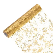 Gold Table Runner Roll 11.4" x 45 Feet Sequin Foil Metallic Mesh Table Runner