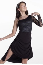Weissman Lyrical Dance Costume Dress Burgundy One Shoulder Lace Sleeve AS