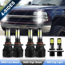 4-Sides LED Headlight + Fog Light Bulbs Kit For Silverado 1500 2500 HD 1999-2002