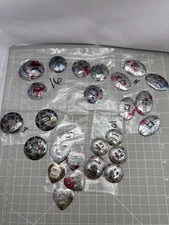 Conchos Silver & Red Splotched Metal Shaped Western Slotted Crafts 41 Pcs. Lot