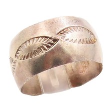 925 Sterling Silver Vintage Ring NAVAJO Etched Pattern Wide Band Sz 8 RG34022