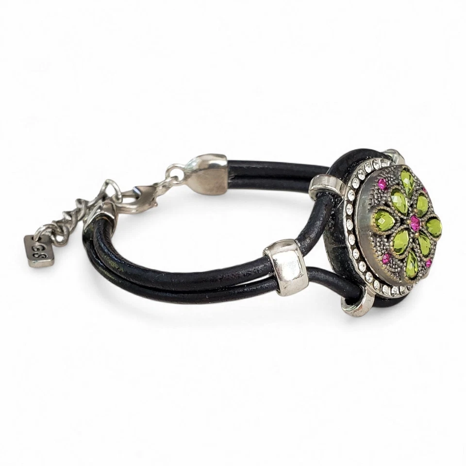 Two Ginger Snap Silver Tone Leather Bracelets w/ 5 Interchangeable Snaps - Image 4 of 4