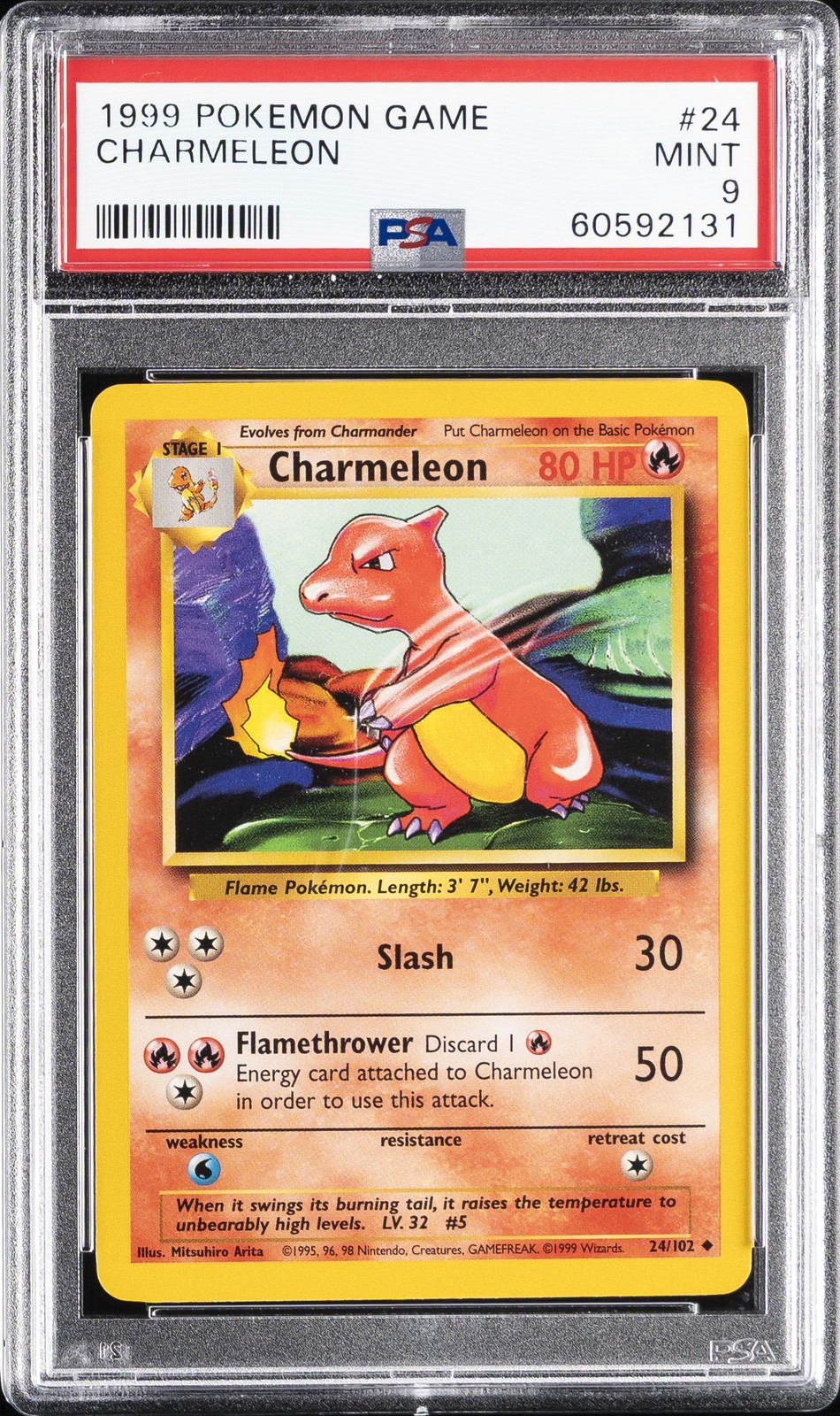 1999 POKEMON BASE SET UNLIMITED #24 CHARMELEON PSA 9