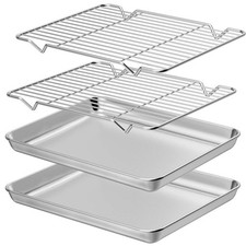 Baking Sheet with Rack Set 2 Sheets  2 Racks , Stainless Steel Cookie Pan b...