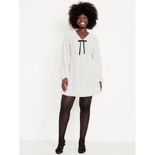 NWT Old Navy Fit & Flare Long-Sleeve Crepe Mini Dress in White & Black Polka Dot