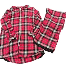 Victoria's Secret Dreamer L Red Plaid Lace Trim PJs Lounge Set