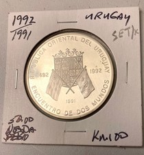 1492, 1992, 1991 URUGUAYAN 50,000 NEW PESO COIN .925 STERLING SILVER