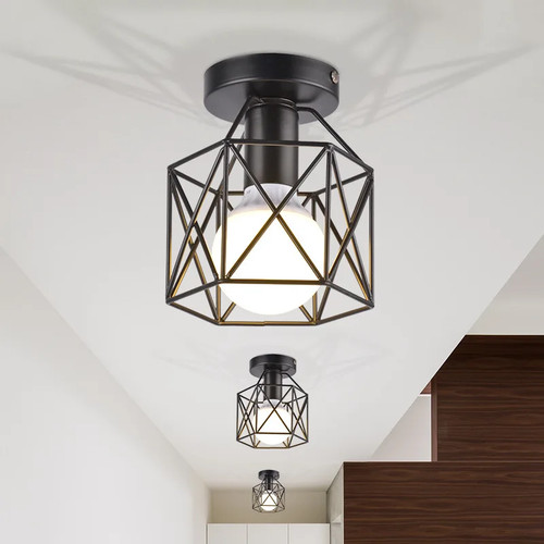 Plafoniera Led E27 Ferro Battuto Nero Nordico Moderna per Cucina Soggiorno - Foto 15 di 24