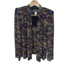 Alex Evenings 2pc Set Womens PS Black Glitter Floral Jacket Tank Evening Party