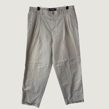 Chaps Ralph Lauren Mens Golf Pants 36x30 Stone Beige Pleated Cotton Chinos