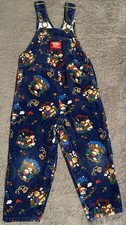 OshKosh B'gosh Vintage Corduroy Overalls Kids 4T Blue Camping Fishing Bear USA