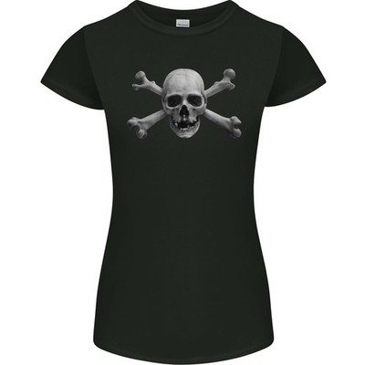 Gildan Damen Petite T-Shirt Jolly Roger Skull Piraten Segelmatrose Schwarz