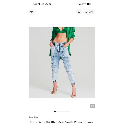 #ad Retrofête Womens Acid Wash Denim cuffed Jogger Denim Blue Size 27 $84.99