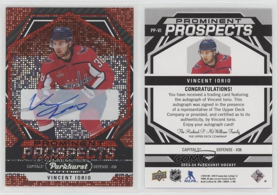 2023 Parkhurst Prominent Prospects Red /10 Vincent Iorio #PP-VI Rookie Auto RC - Image 3 of 3