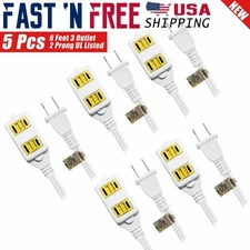 5 Packs 6 Feet 16 Gauge 2 Prong 3 Outlets Indoor Extension Cord White UL Listed