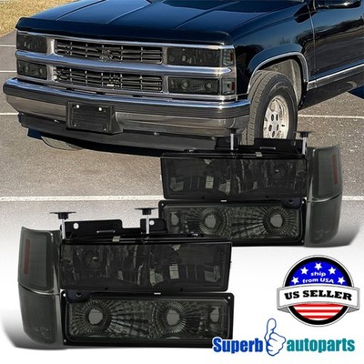 For 94-98 C10 C/K 1500 Tahoe Silverado Smoke Headlights w/ Bumper Corner Lamps