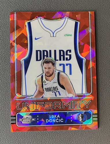 LUKA DONCIC 2022 Contenders Optic Uniformity #13 Mavericks Red Cracked Ice Prizm