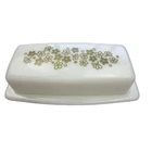 Vintage Pyrex Green Spring Blossom Crazy Daisy Milk Glass Butter Dish w/Lid USA