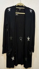 Rachel Zoe Open Cardigan Womens Small  Black Long Sweater /Star Print Whimsigoth