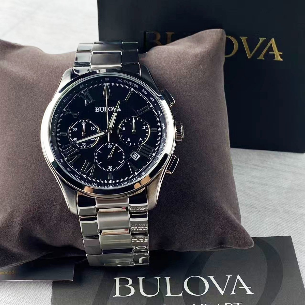New Bulova Wilton Men's Quartz Watch Black Dial Chronograph 96B288