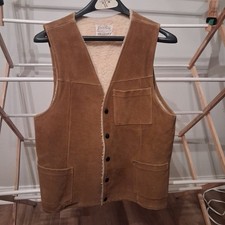 Vintage Jo-O-Kay Suede Leather Sherpa Lined Western Vest USA Made 1950s 1960s