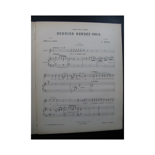 REYER E. Dernier Rendez-Vous Chant Piano 1896 - Imagen 3 de 4
