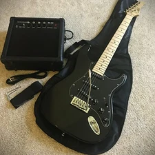 Full-Size Black Electric Guitar Starter Package with 20-Watt Amp and Accessories