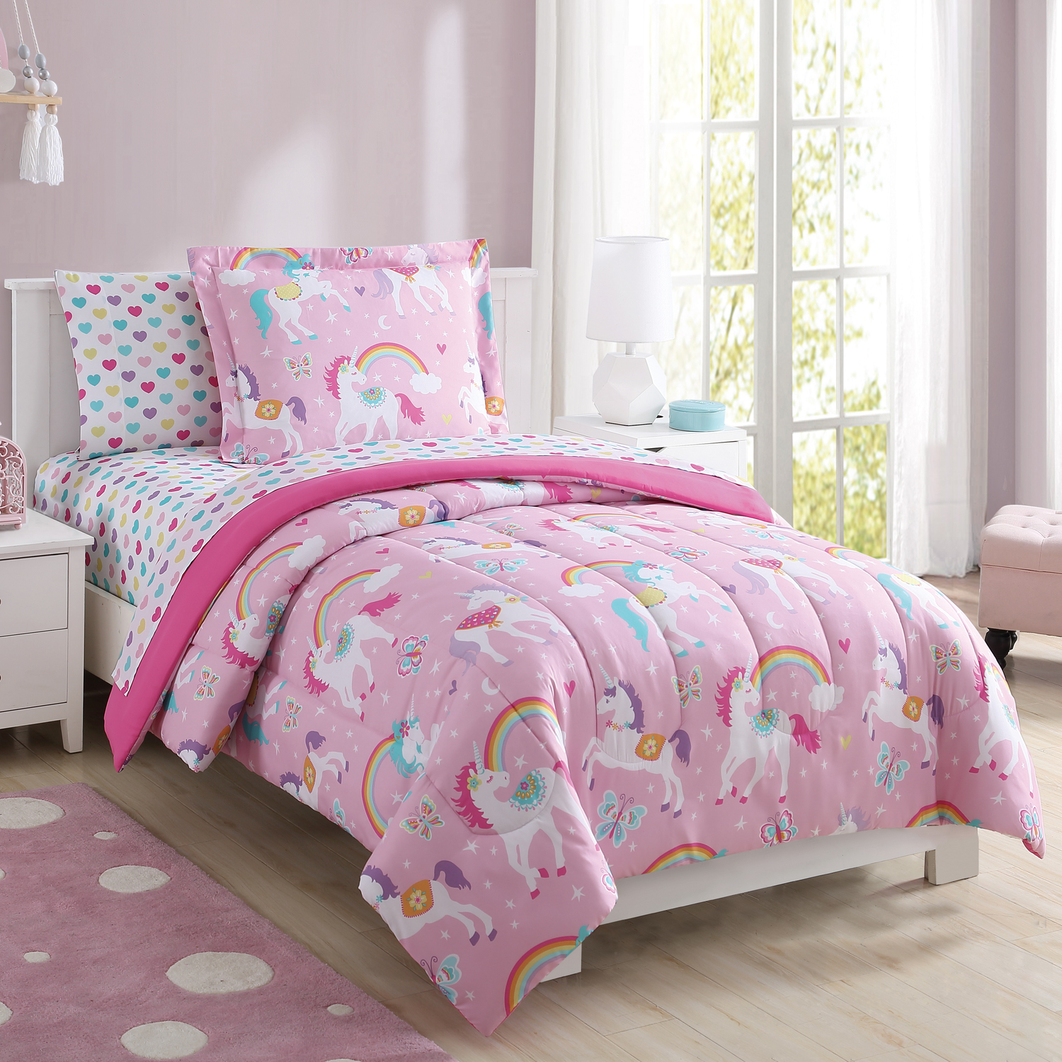 KIDS UNICORN COMFORTER BEDDING SET Pink 