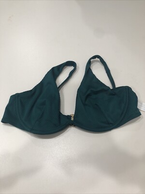 Hollister HIGH APEX RIBBED UNDERWIRE BIKINI TOP Dark Green L