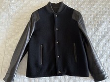 Givenchy Black Leather Sleeved Varsity Baseball Jacket Size 52
