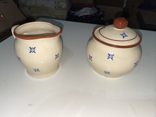 Vintage Mount CLEMENS POTTERY Bunker Hill CREAMER & SUGAR Set Stoneware 1986