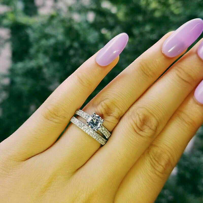 White Moissanite 3.50Ct Round Cut Wedding Ring Set White Gold Finish in