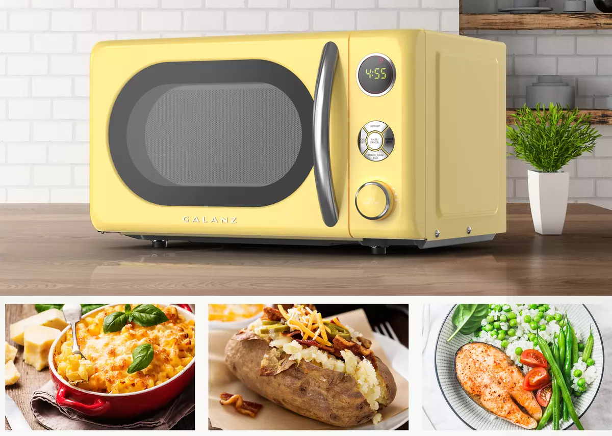 Compact Microwave Oven, SIMOE Retro Small Countertop Microwave 0.7 cu. ft.  700W with 8 Auto-cooking Set(Black)