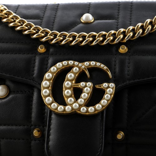 Gucci Pearly GG Marmont Flap Bag Embellished Matelasse Leather Small - Picture 6 of 8