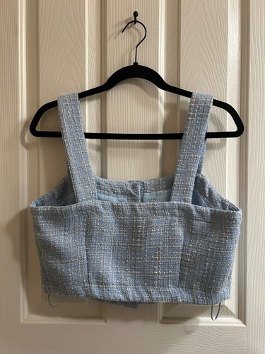 NEW Jason Wu, Sophistcated Tweed Buttoned Crop Top in Soft Blue | Womens Sz M - Picture 2 of 5