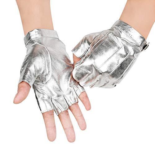 JISEN Men PU Leather Punk Half Finger Snap Performance